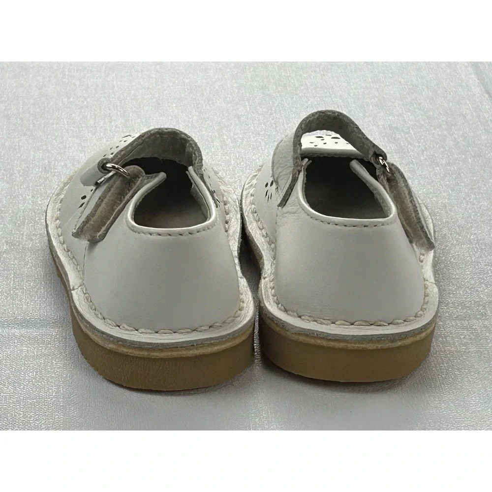 L'Amour Girls Size 5 White Leather Mary Jane Shoes Perforated Floral Dress